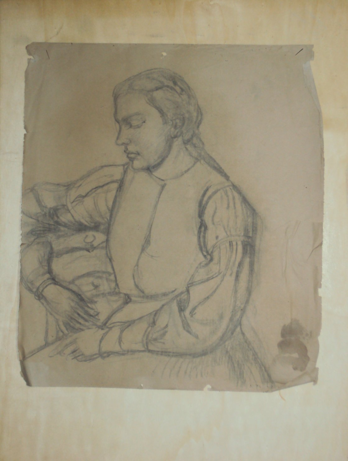 Figura femminile fino all'anca, figura femminile (disegno) di Ciamarra Elena (sec. XX)