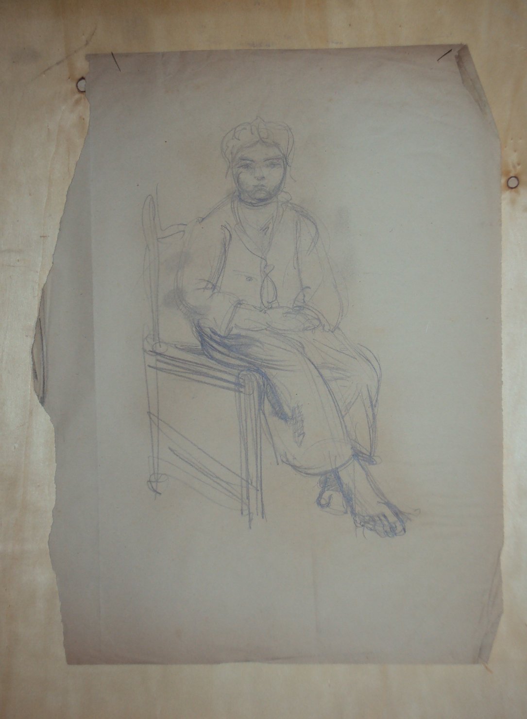 Ragazzo seduto, figura maschile seduta (disegno) di Ciamarra Elena (sec. XX)