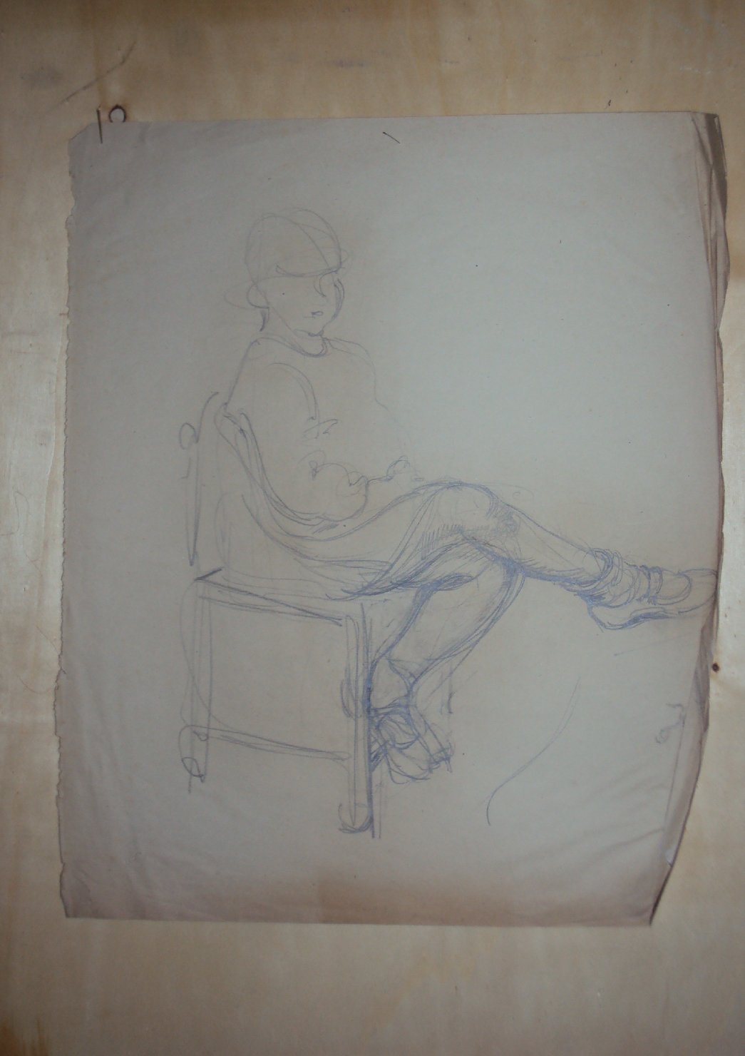 Ragazzo seduto 1, figura maschile seduta (disegno) di Ciamarra Elena (sec. XX)