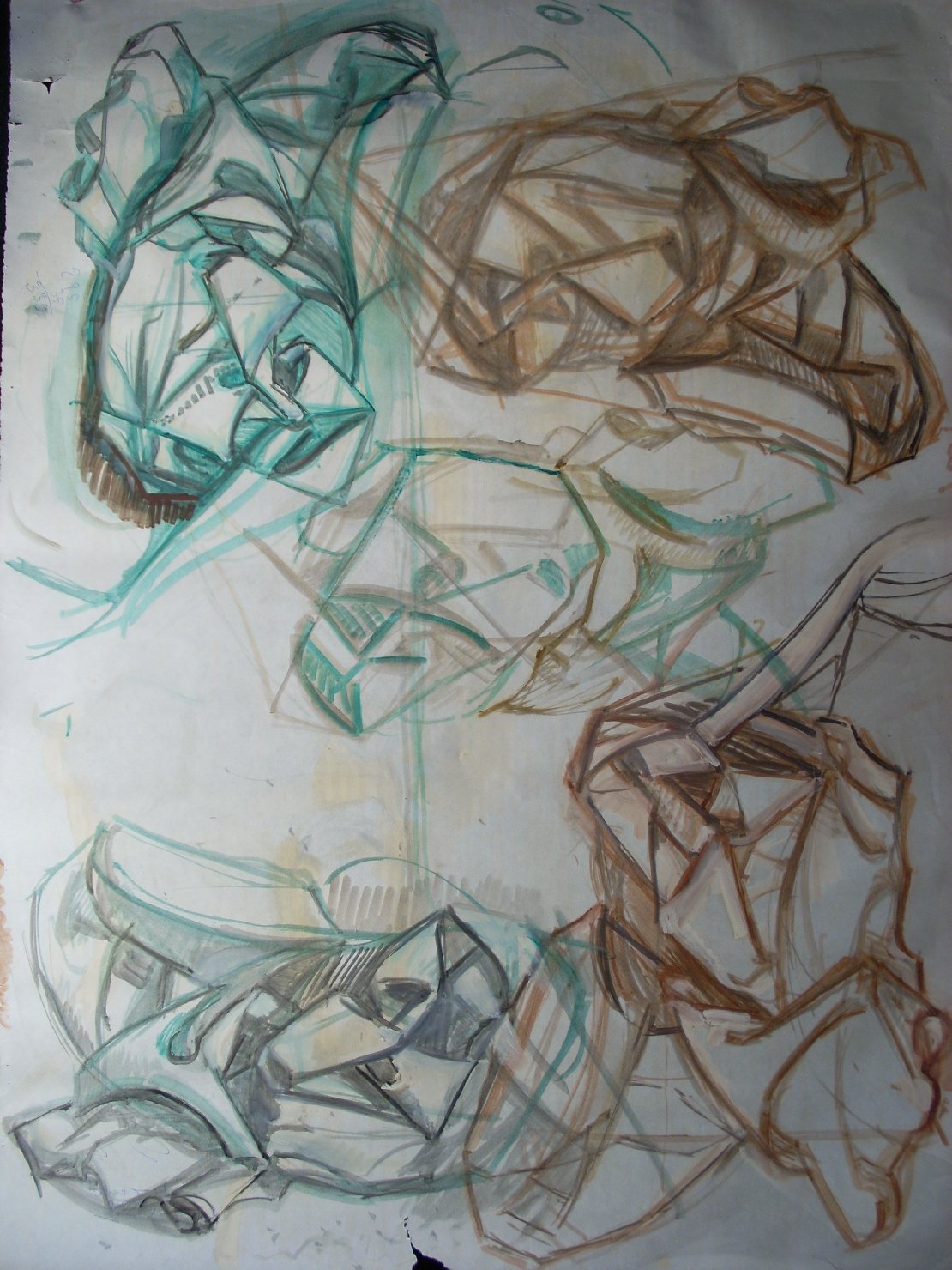 Quattro pieghe in marrone e verde (disegno) di Ciamarra Elena (sec. XX)