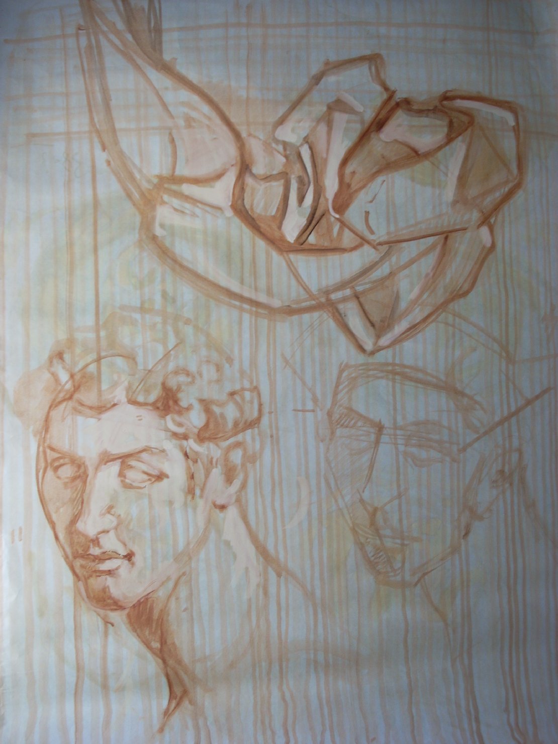 Testa maschile e pieghe, testa d'uomo (disegno) di Ciamarra Elena (sec. XX)