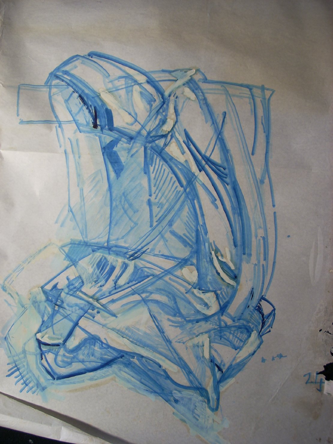 Piega in blu e bianco su fondo bianco (disegno) di Ciamarra Elena (sec. XX)