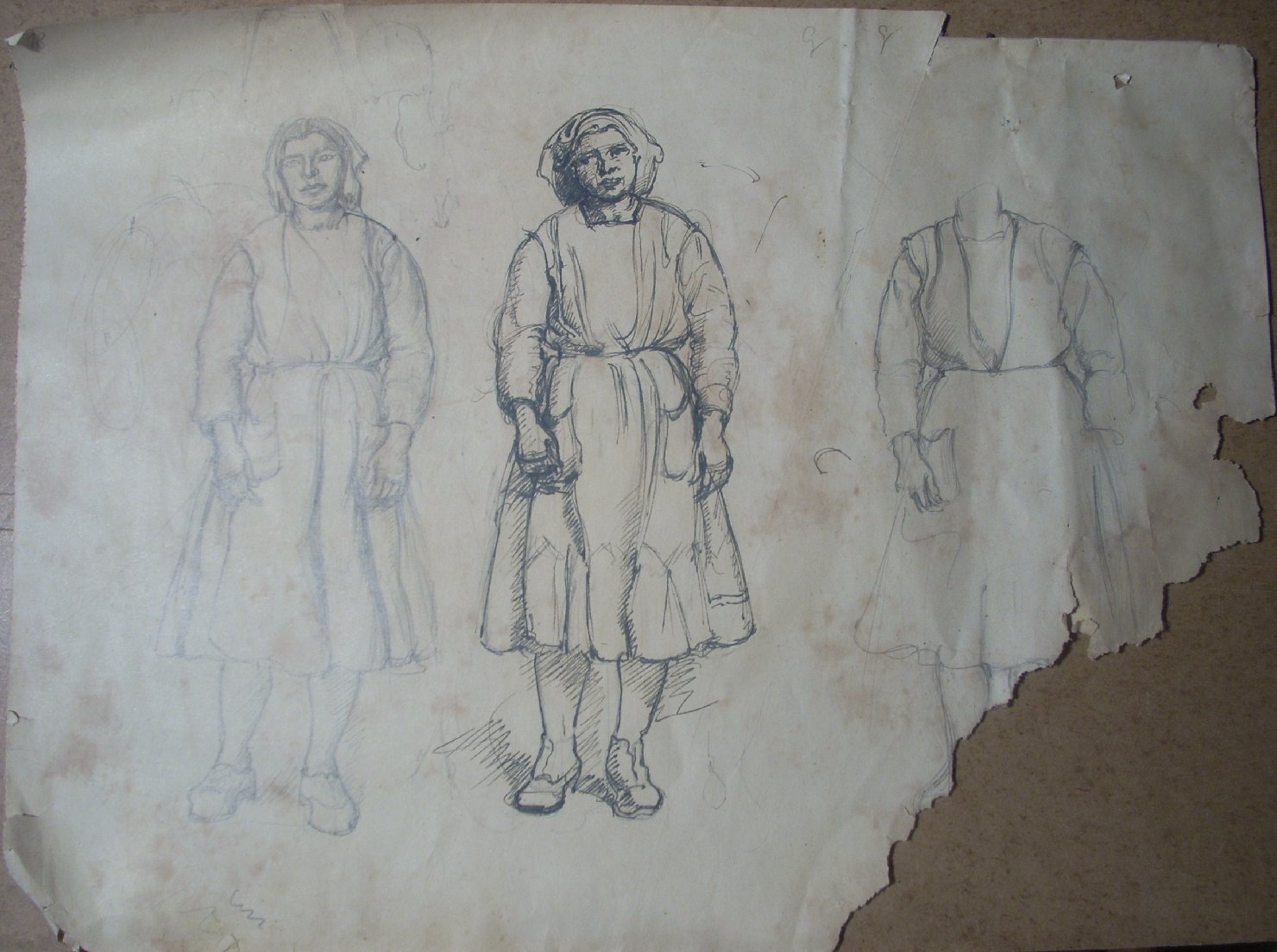 Schizzi vari di Assunta 28, figura femminile (disegno) di Ciamarra Elena (sec. XX)