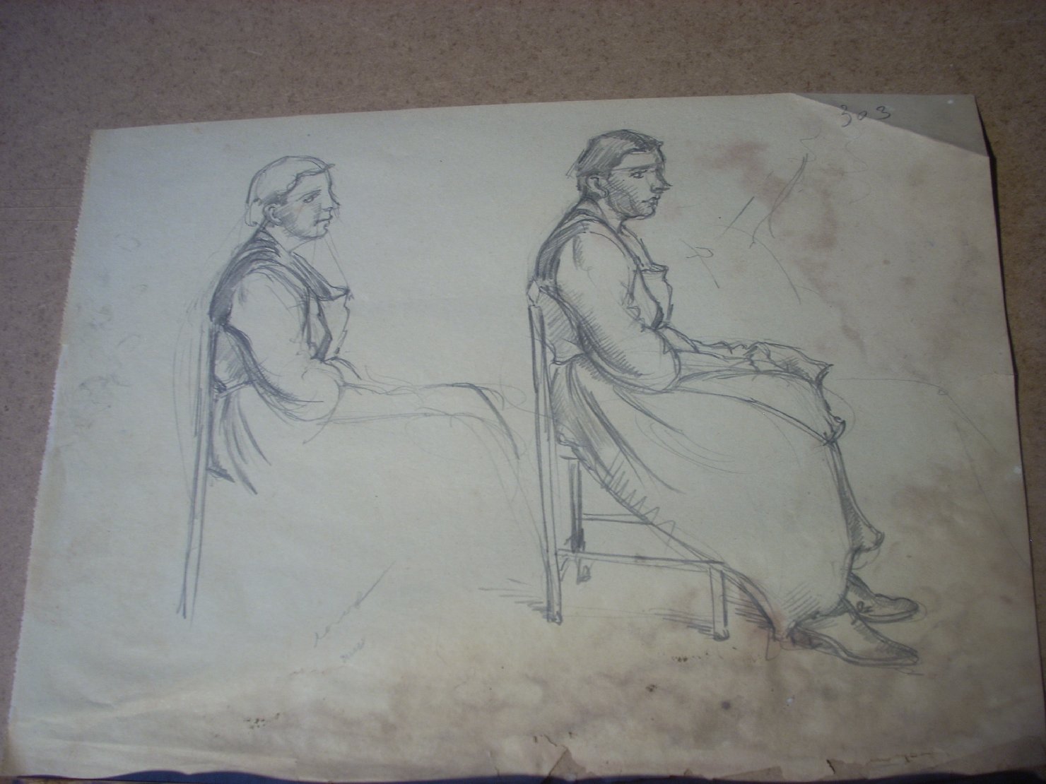 Schizzi vari di Assunta 71, figura femminile seduta (disegno) di Ciamarra Elena (sec. XX)