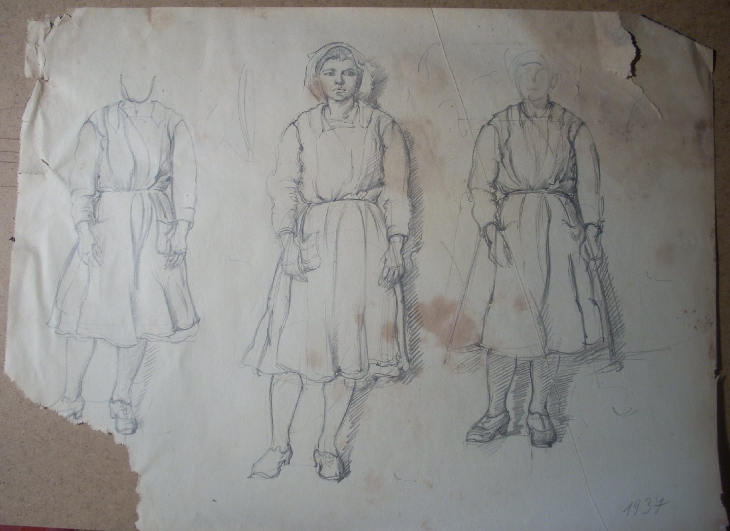 Schizzi vari di Assunta 101, figura femminile (disegno) di Ciamarra Elena (sec. XX)