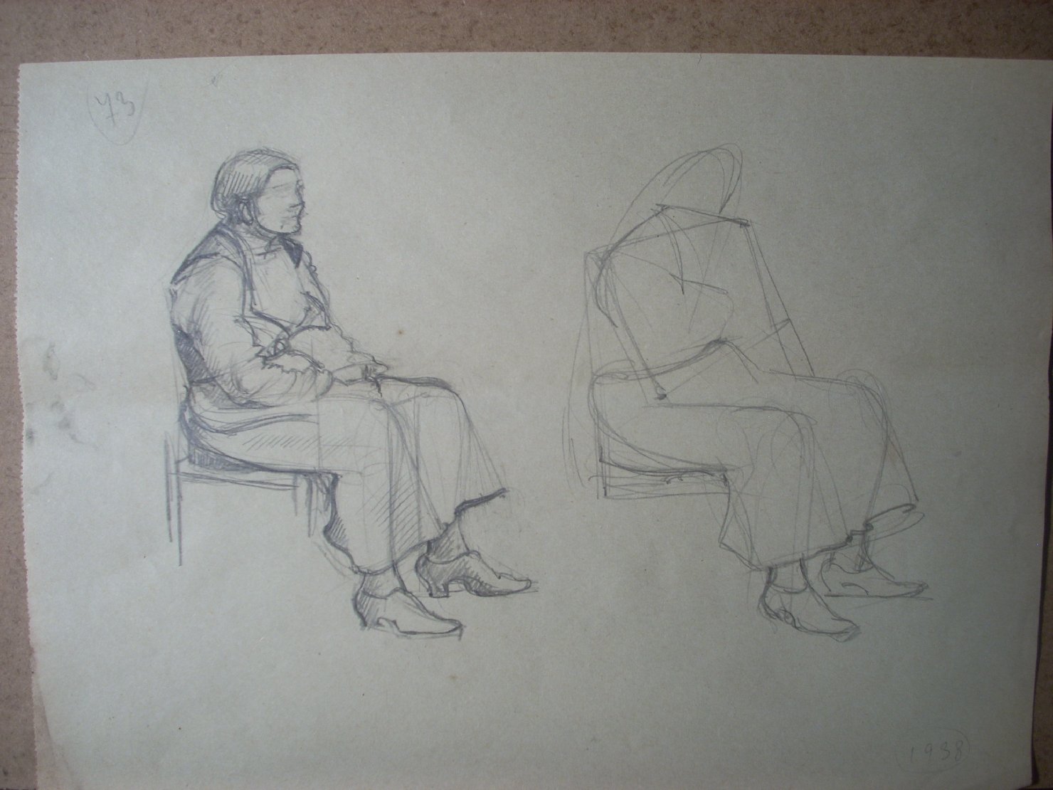 Schizzi vari di Assunta 142, figura femminile seduta (disegno) di Ciamarra Elena (sec. XX)