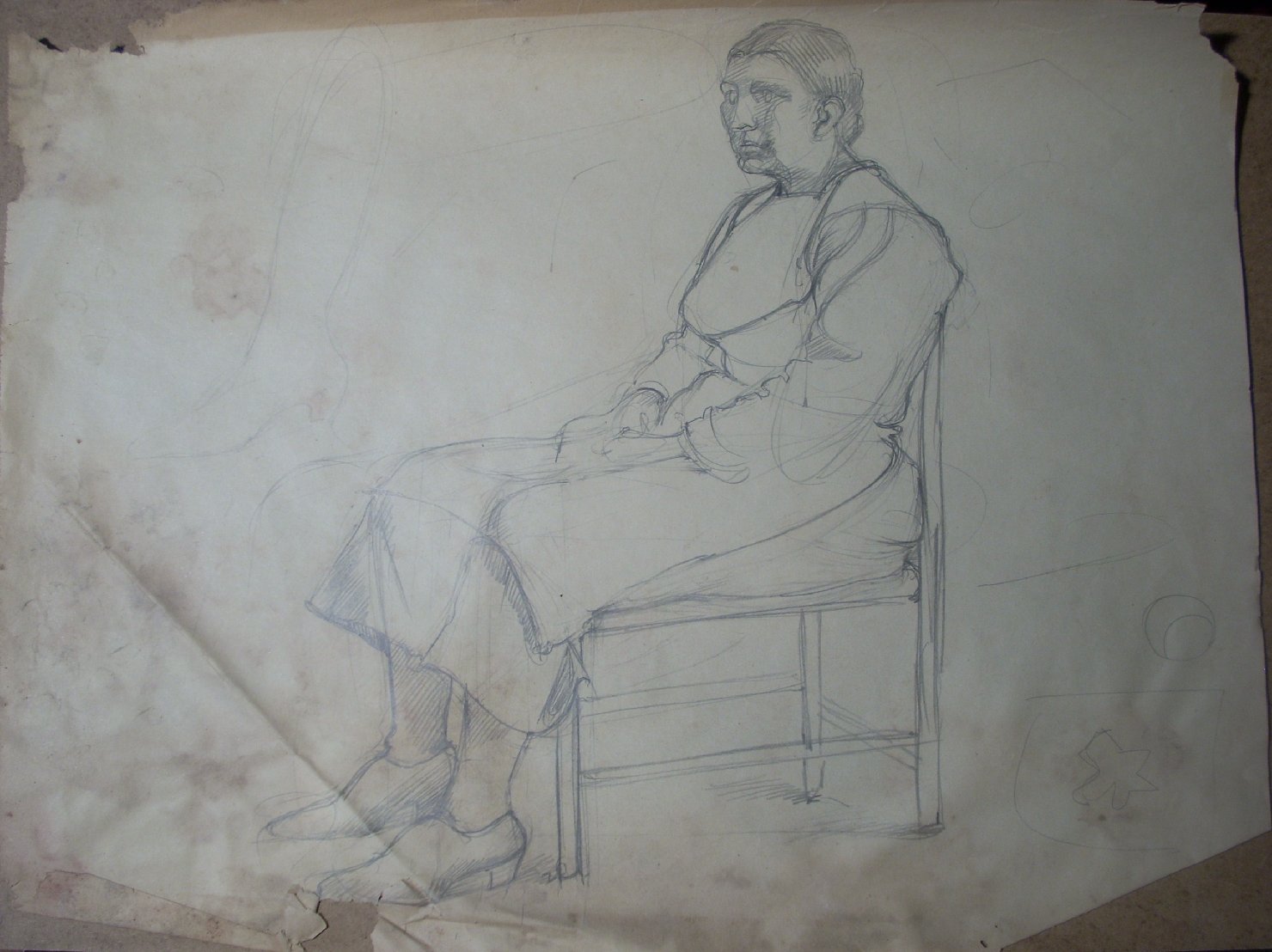 Schizzi vari di Assunta 32, figura femminile seduta (disegno) di Ciamarra Elena (sec. XX)