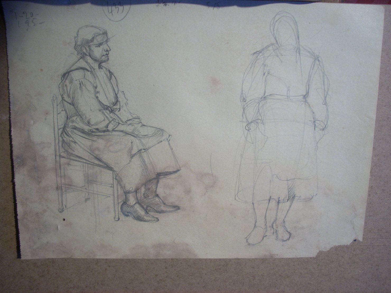 Schizzi vari di Assunta 35, figura femminile (disegno) di Ciamarra Elena (sec. XX)