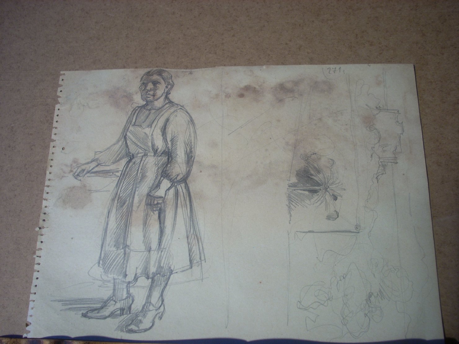 Schizzi vari di Assunta con palma, figura femminile (disegno) di Ciamarra Elena (sec. XX)