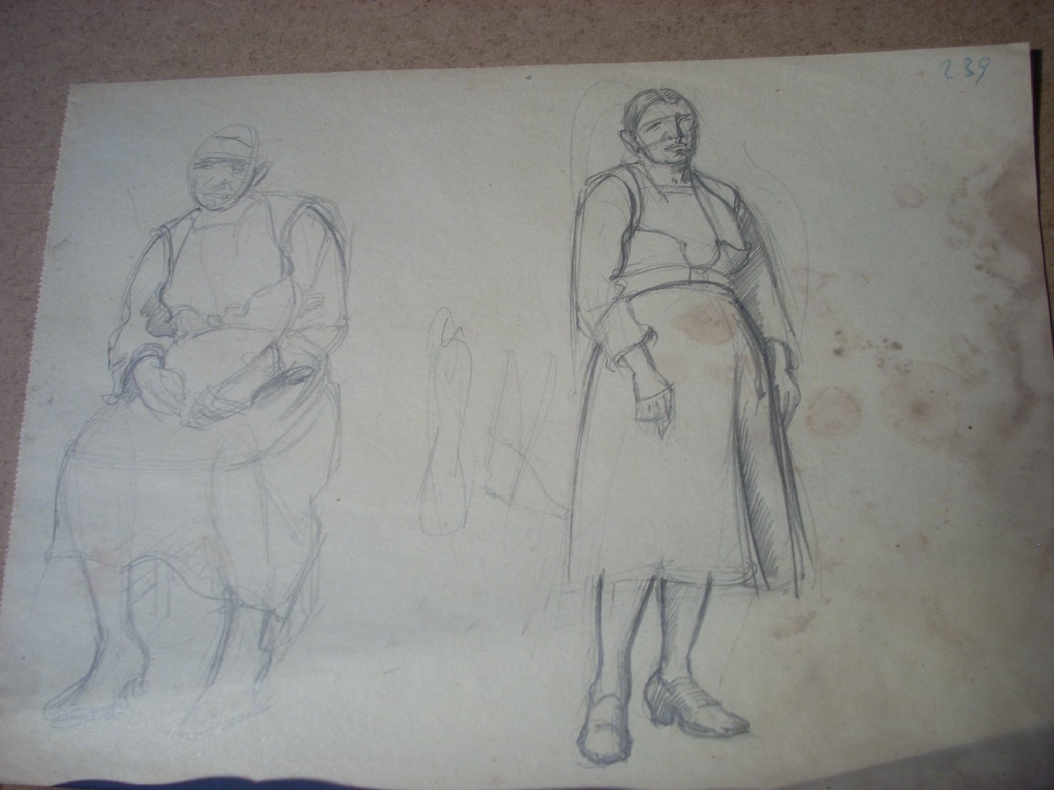 Schizzi vari di Assunta 40, figura femminile (disegno) di Ciamarra Elena (sec. XX)