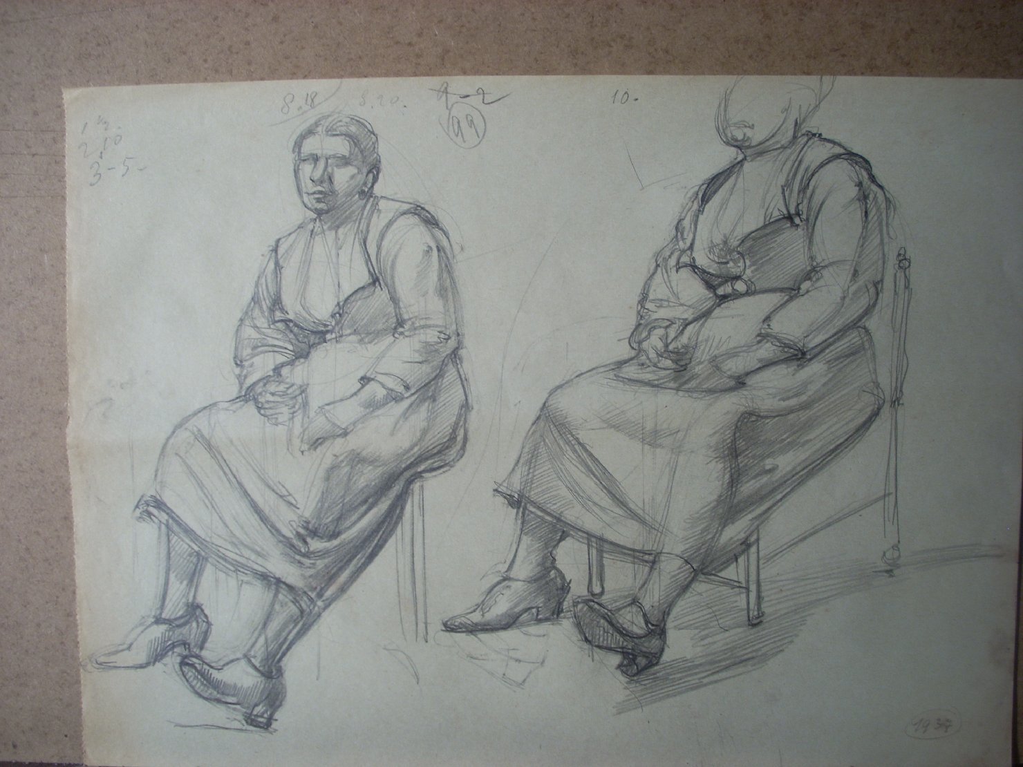 Schizzi vari di Assunta 153, figura femminile seduta (disegno) di Ciamarra Elena (sec. XX)