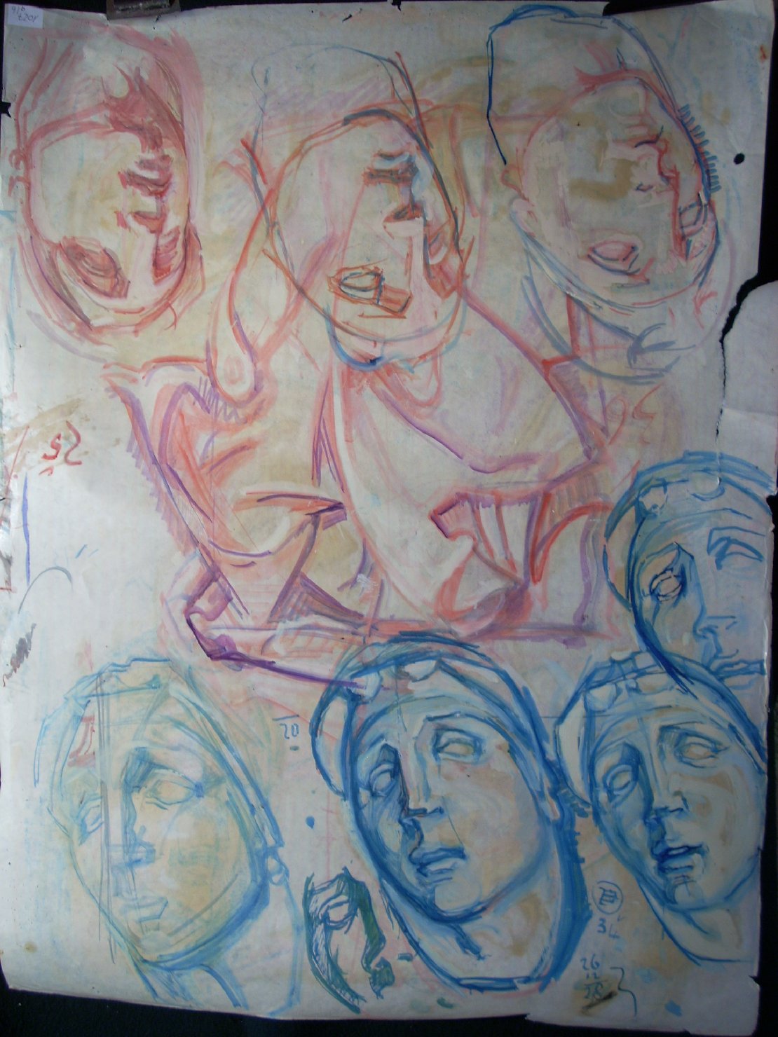 Sette studi di teste da Michelangelo, studio di teste (disegno) di Ciamarra Elena (sec. XX)