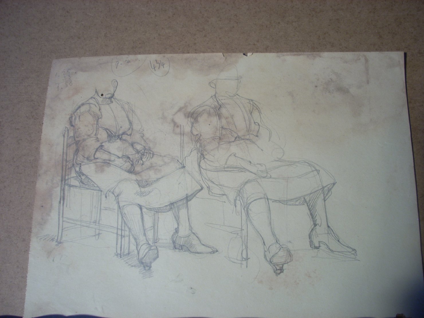 Schizzi vari di Assunta 79, figura femminile seduta (disegno) di Ciamarra Elena (sec. XX)