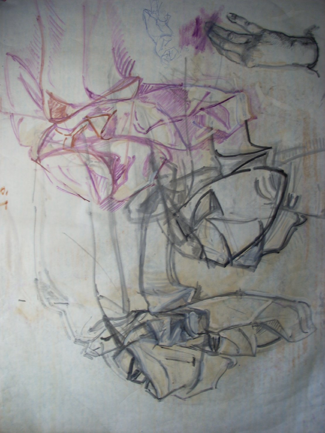 Tre pieghe in nero, viola e mano (disegno) di Ciamarra Elena (sec. XX)
