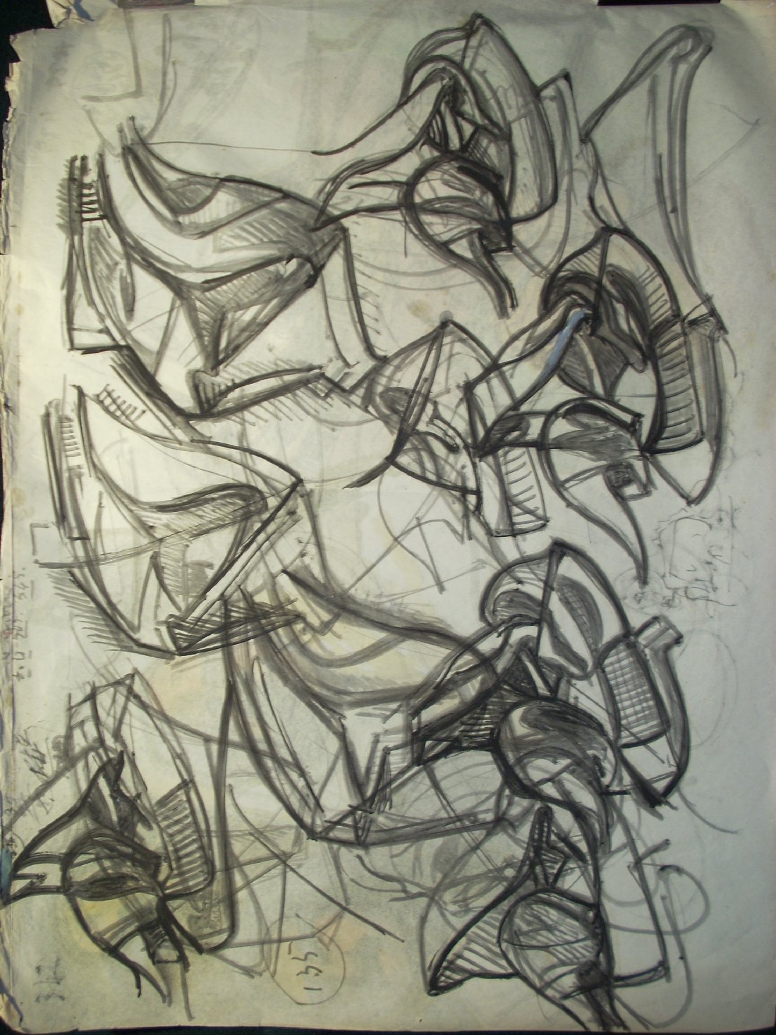 Schizzi di pieghe in nero (disegno) di Ciamarra Elena (sec. XX)