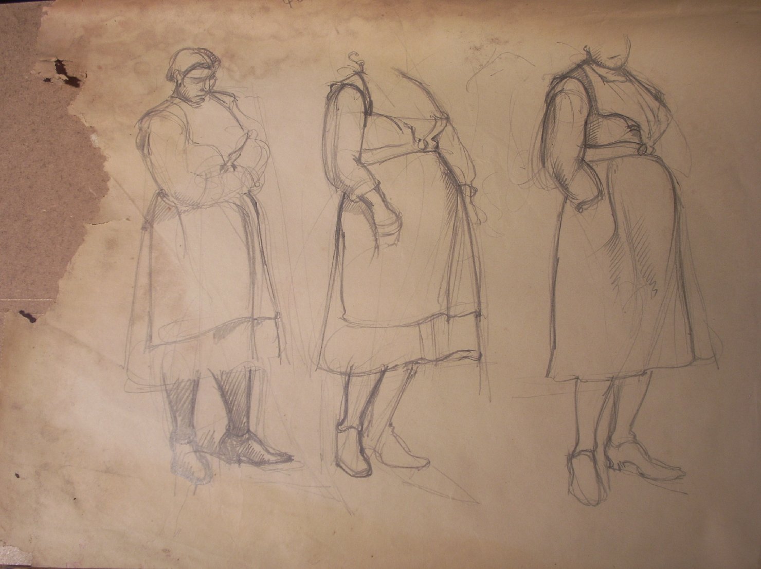 Tre schizzi di Assunta in piedi con capo scoperto, figura femminile (disegno) di Ciamarra Elena (sec. XX)