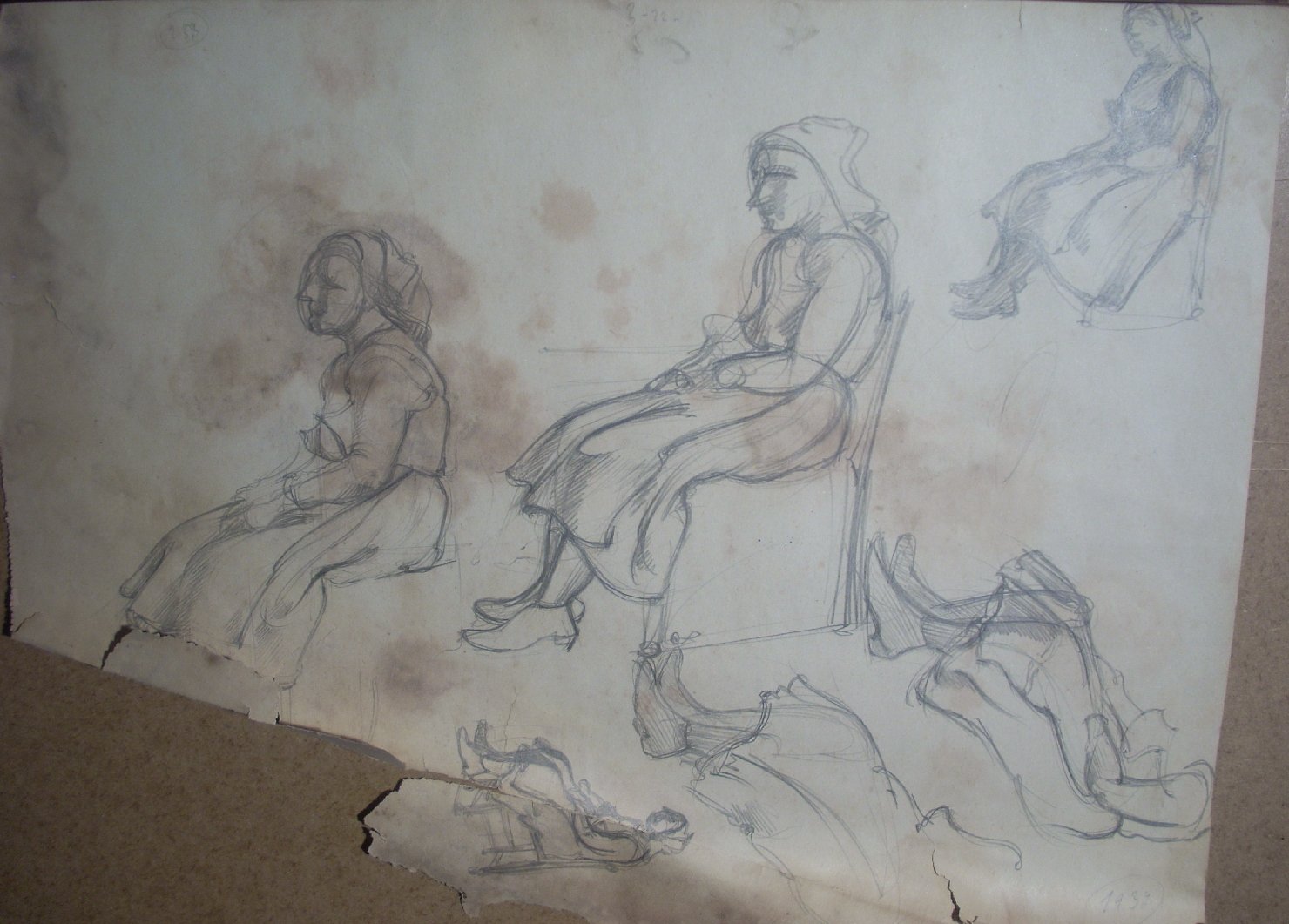 Schizzi vari di Assunta 1, figura femminile seduta (disegno) di Ciamarra Elena (sec. XX)