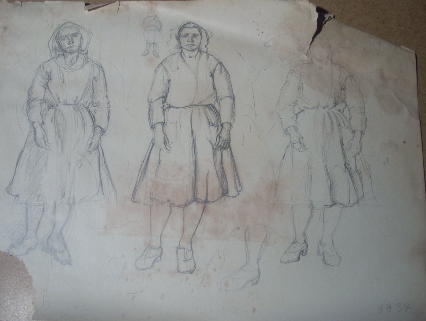 Schizzi vari di Assunta 9, figura femminile (disegno) di Ciamarra Elena (sec. XX)