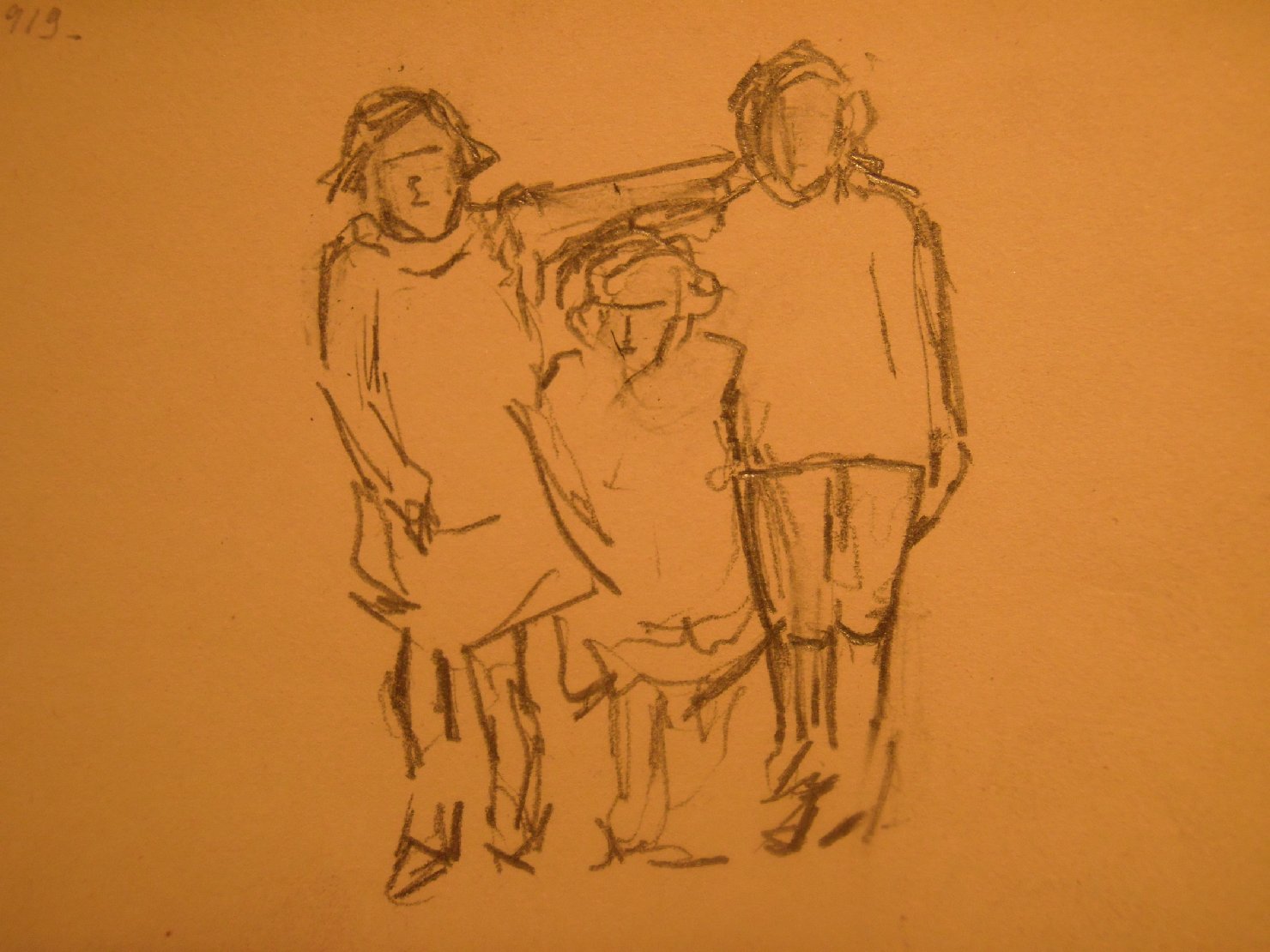 Tre bambini sotto braccio, ritratto di bambino (disegno) di Ciamarra Elena (sec. XX)