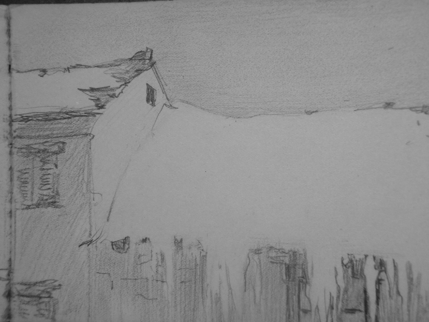 Tetto con neve, architettura (disegno) di Ciamarra Elena (sec. XX)