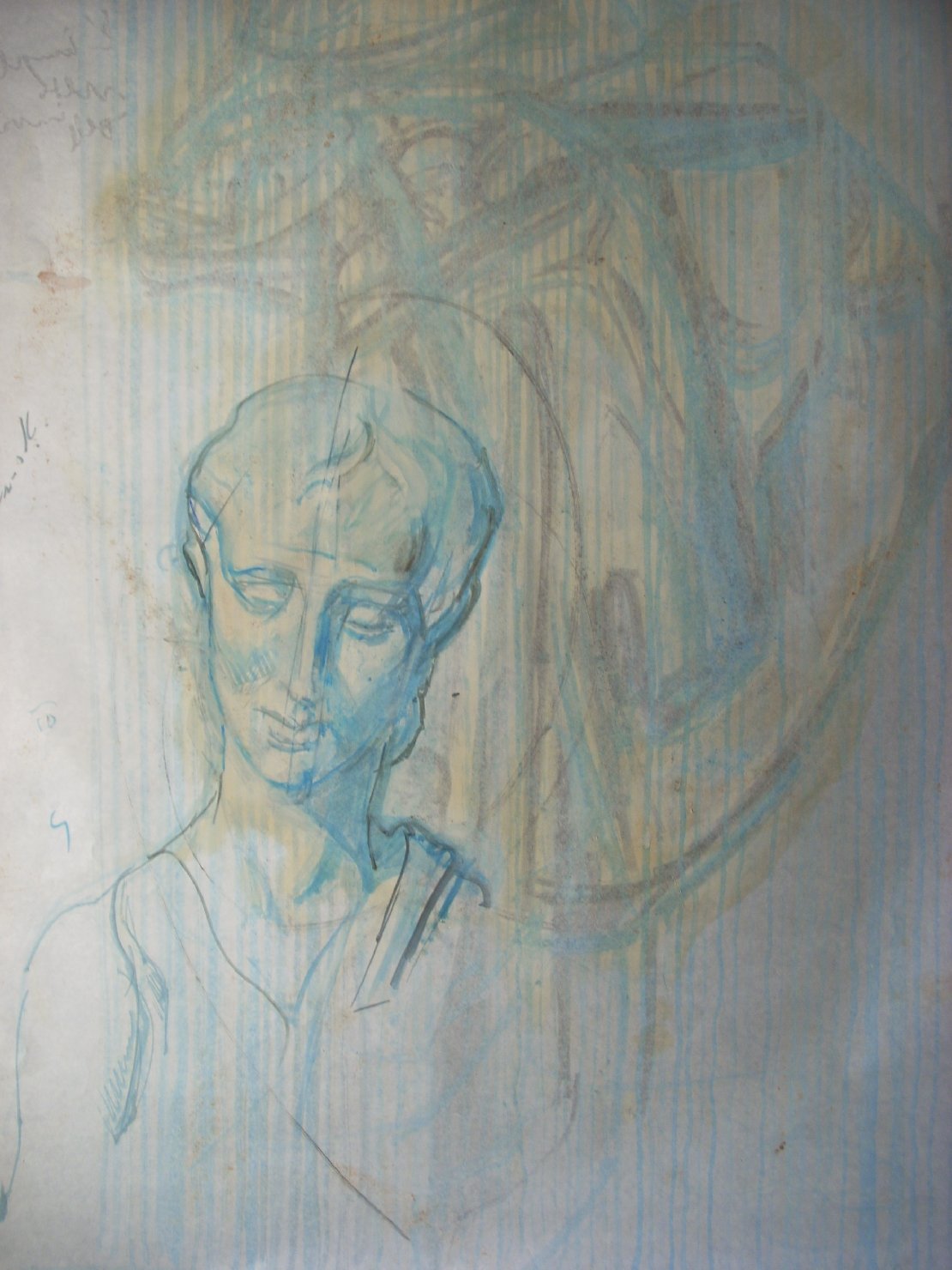 Testa in blu, figura (disegno) di Ciamarra Elena (sec. XX)