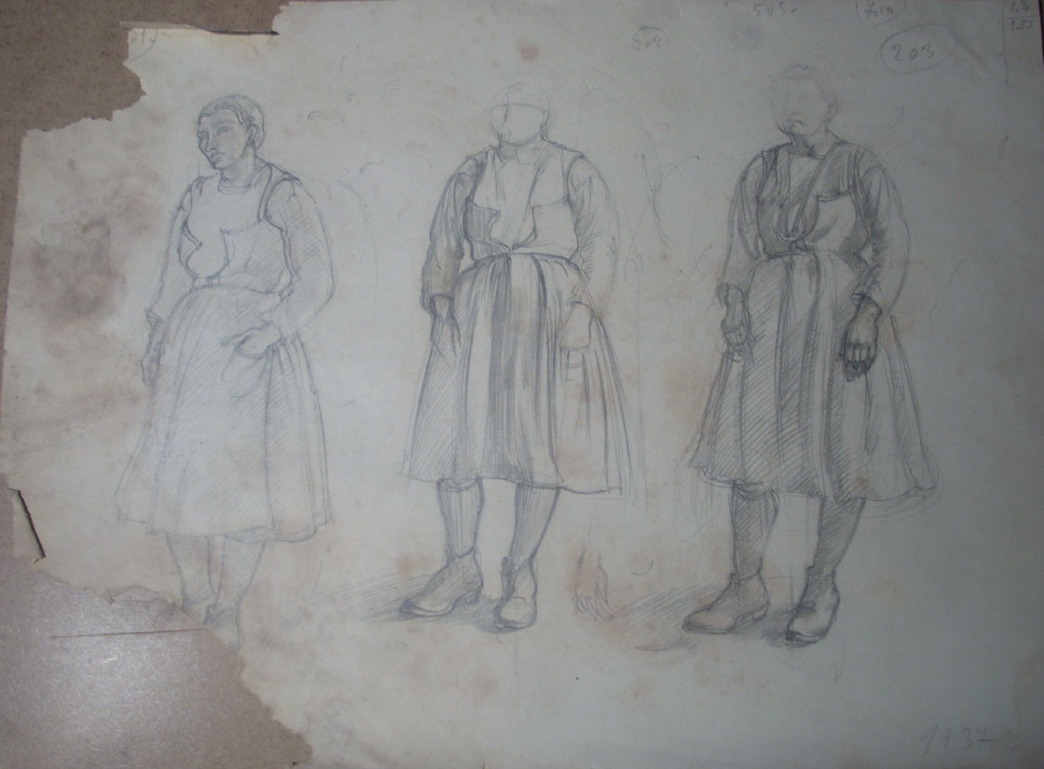 Schizzi vari di Assunta 11, figura femminile (disegno) di Ciamarra Elena (sec. XX)