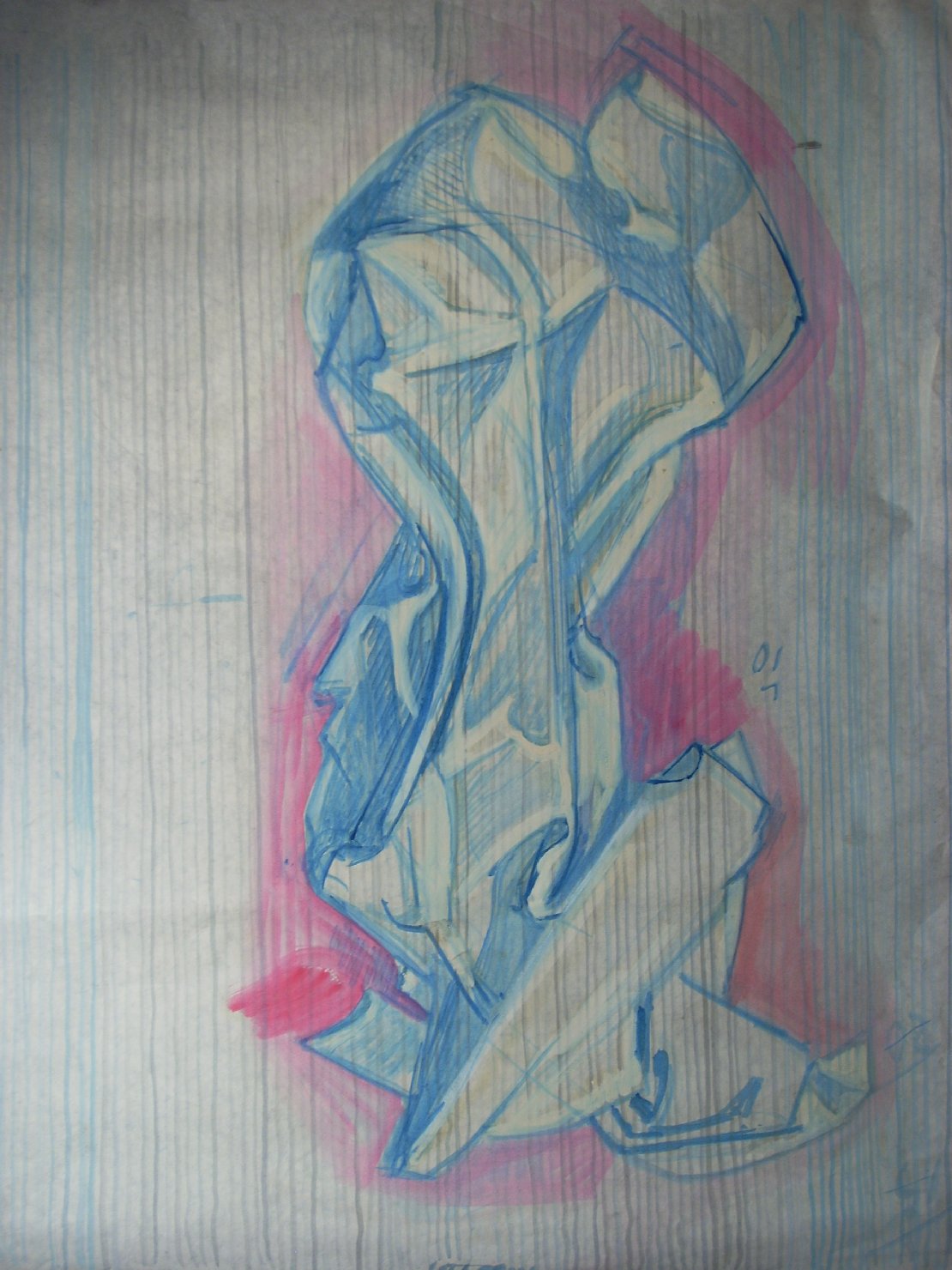 Grande piega in azzuro con ombra rosa (disegno) di Ciamarra Elena (sec. XX)