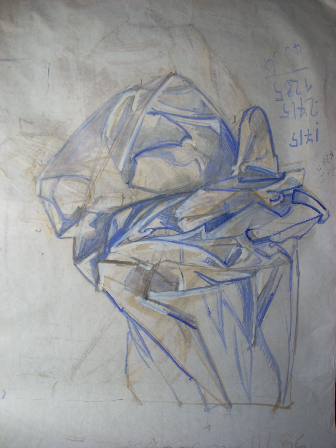 Piega in blu, marrone e bianco (disegno) di Ciamarra Elena (sec. XX)