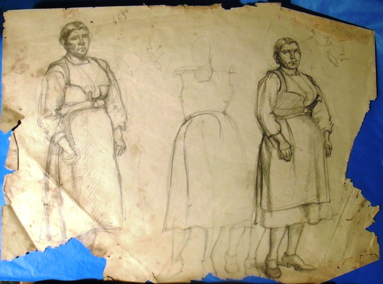 Schizzi vari di Assunta 19, figura femminile (disegno) di Ciamarra Elena (sec. XX)