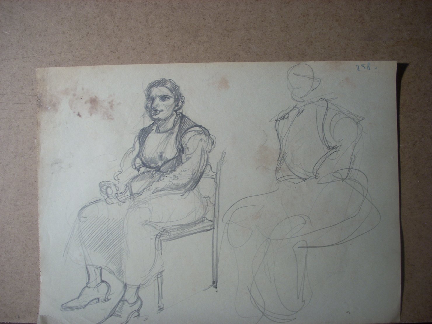 Schizzi vari di Assunta 128, figura femminile seduta (disegno) di Ciamarra Elena (sec. XX)