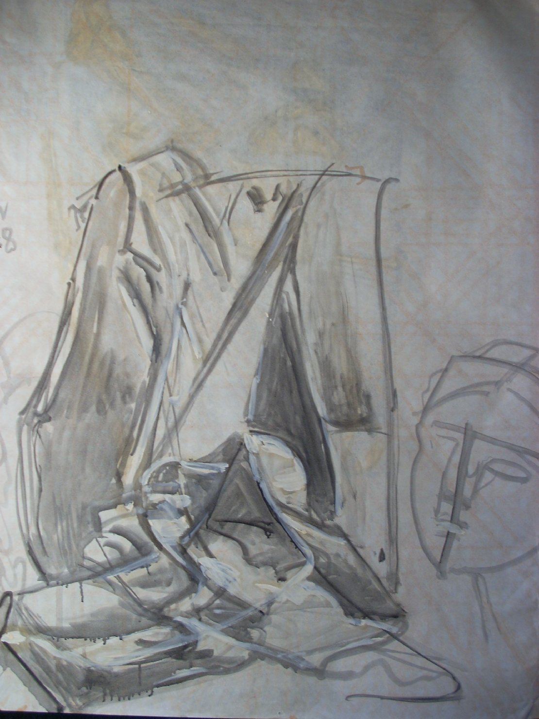 Schizzo di piega e testa in grigio e bianco (disegno) di Ciamarra Elena (sec. XX)