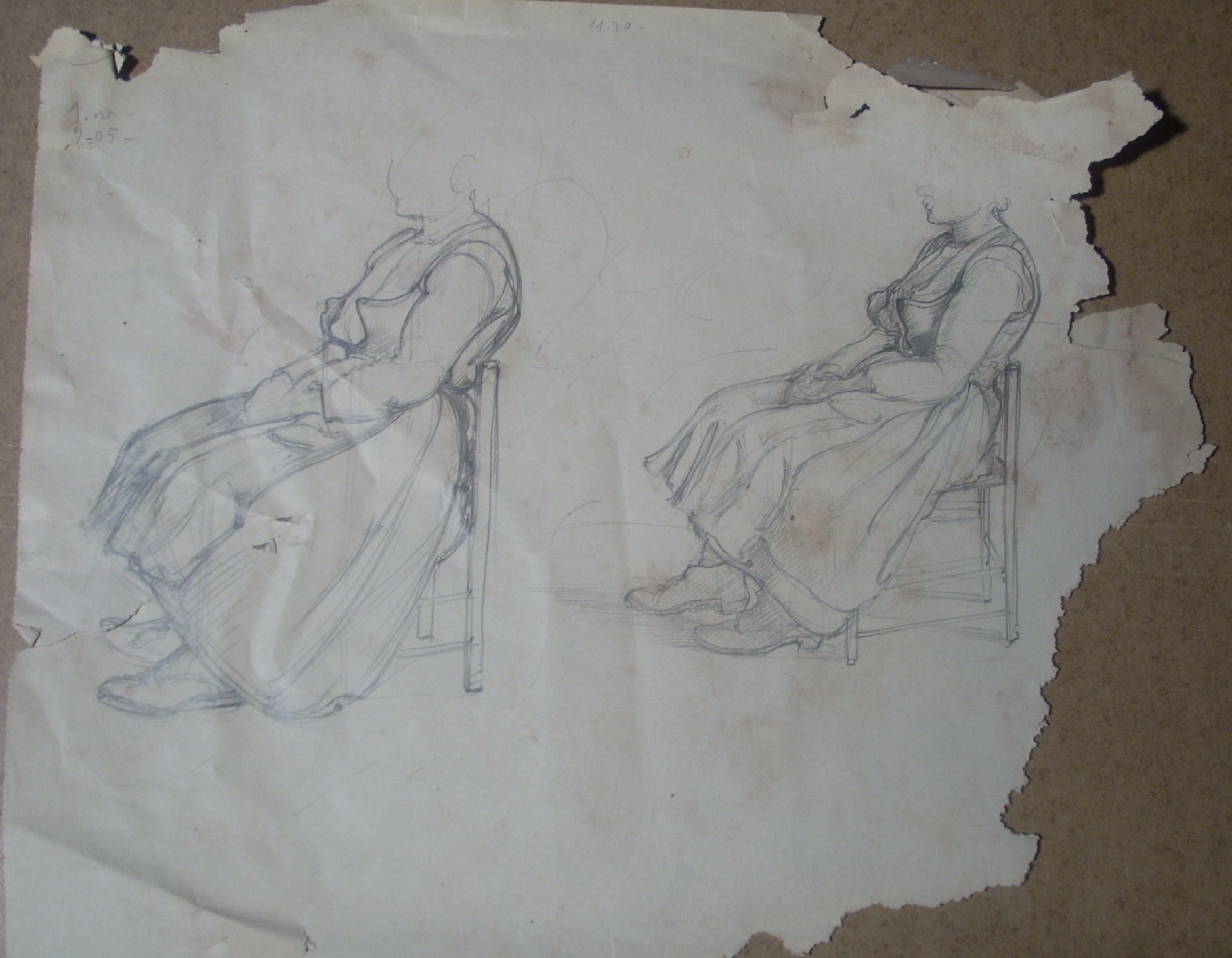 Schizzi vari di Assunta 18, figura femminile seduta (disegno) di Ciamarra Elena (sec. XX)