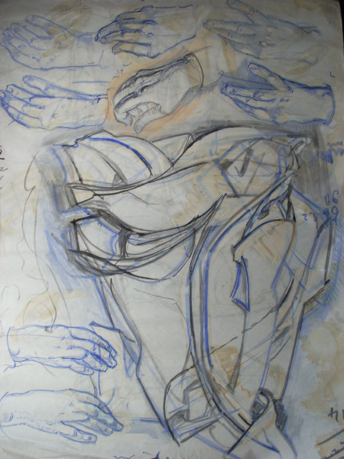 Otto mani e una piega, studio di mani (disegno) di Ciamarra Elena (sec. XX)