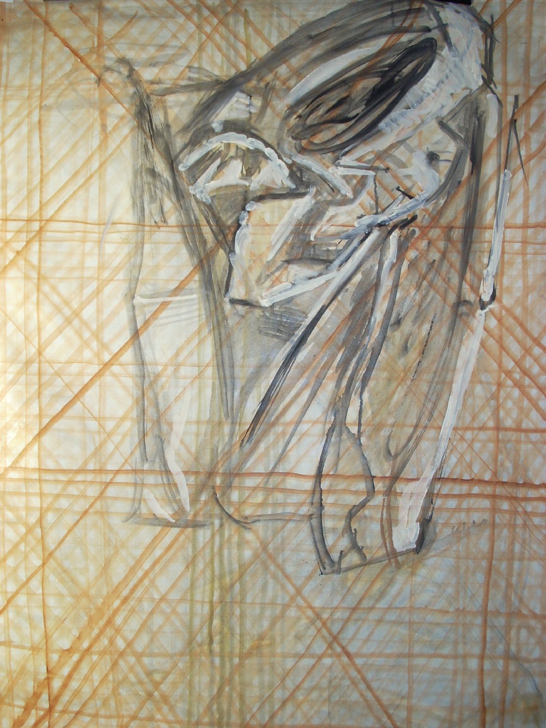 Piega in nero e bianco su fondo terra di Siena (disegno) di Ciamarra Elena (sec. XX)