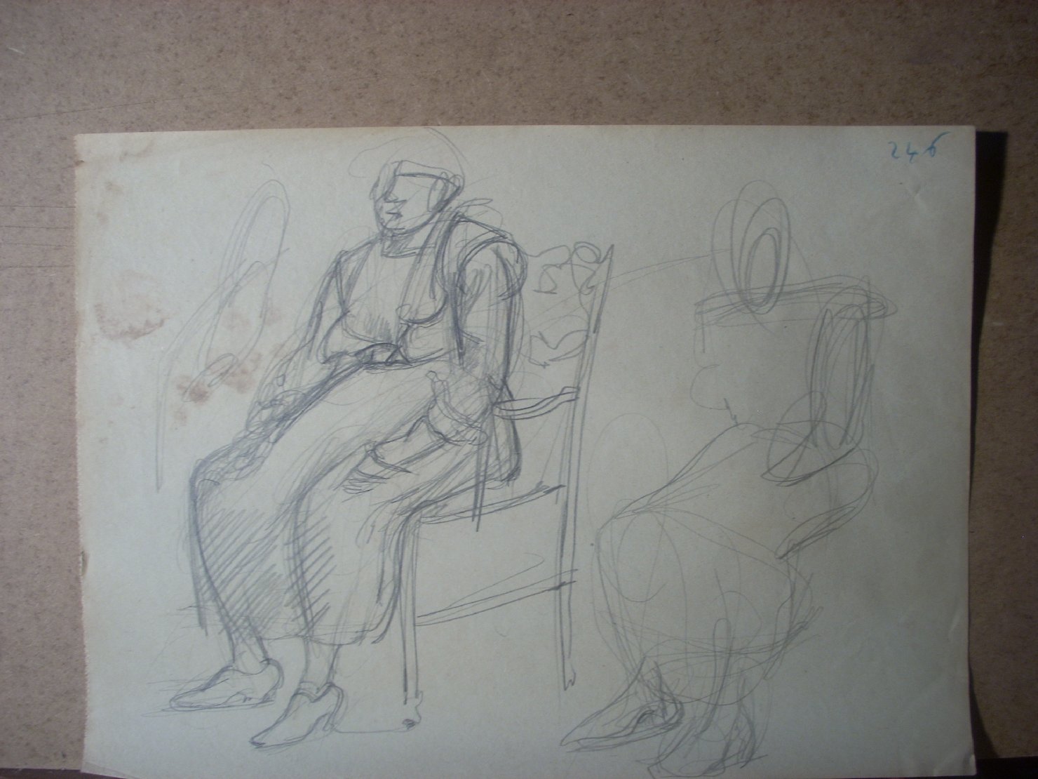 Schizzi vari di Assunta 136, figura femminile seduta (disegno) di Ciamarra Elena (sec. XX)