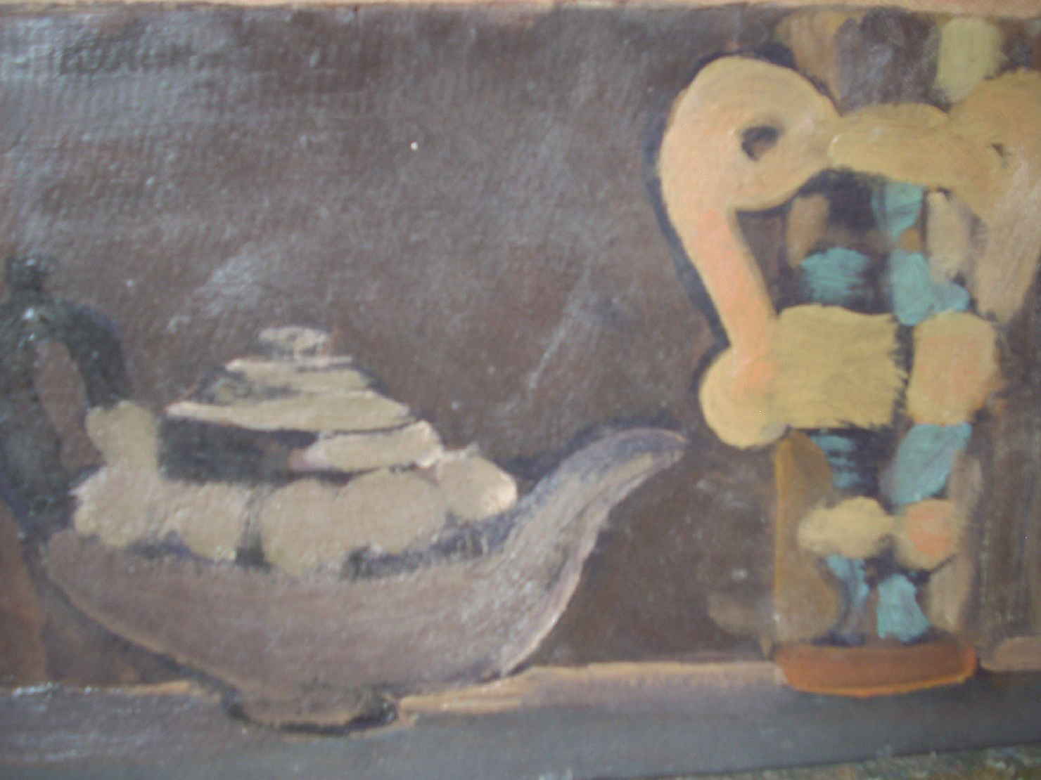 Natura morta con teiera e candelabro 1, natura morta (dipinto) di Ciamarra Elena (sec. XX)