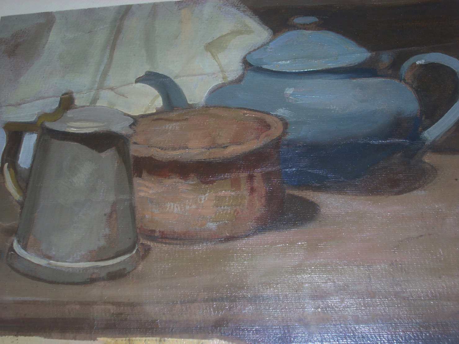 Natura morta con teiera blu, natura morta (dipinto) di Ciamarra Elena (sec. XX)