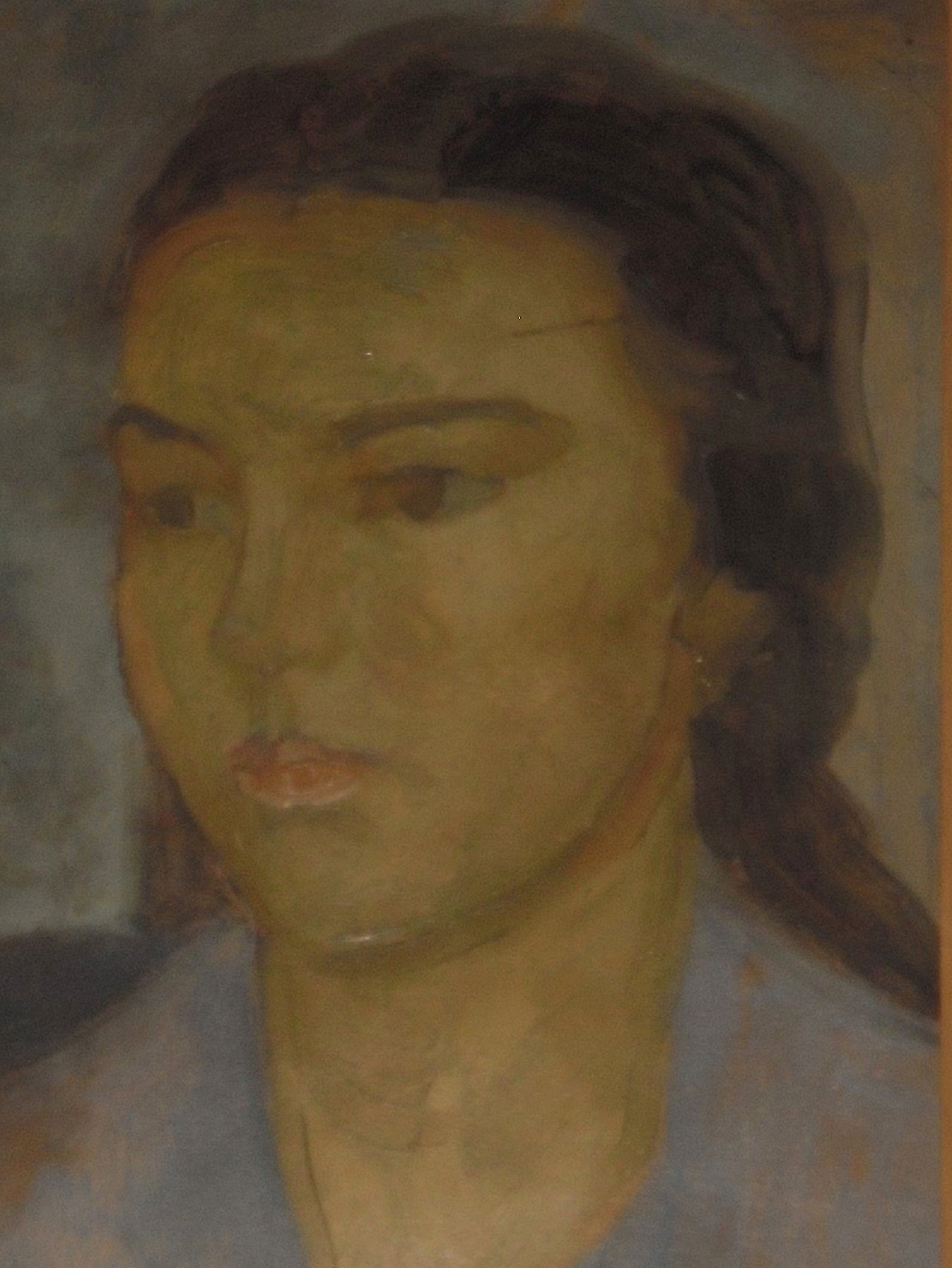 Minna in maglia blu, ritratto di donna (dipinto) di Ciamarra Elena (sec. XX)