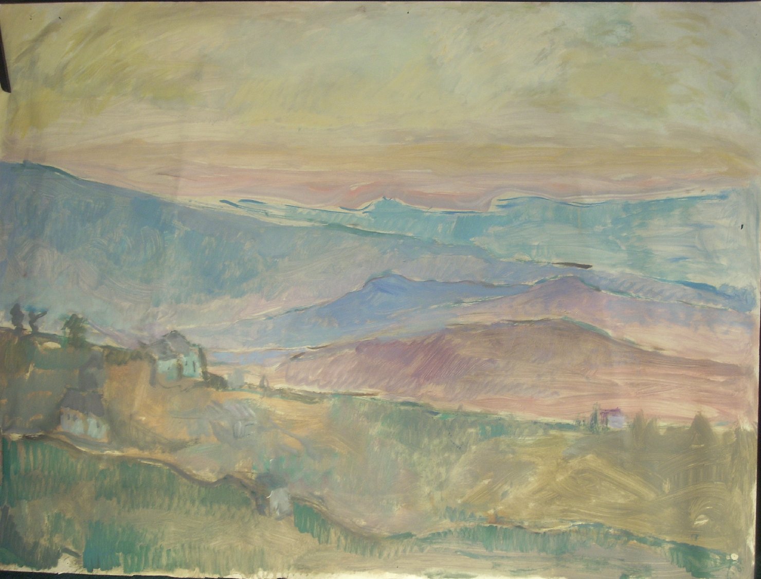 Vista dal castello 1, paesaggio (disegno) di Ciamarra Elena (sec. XX)