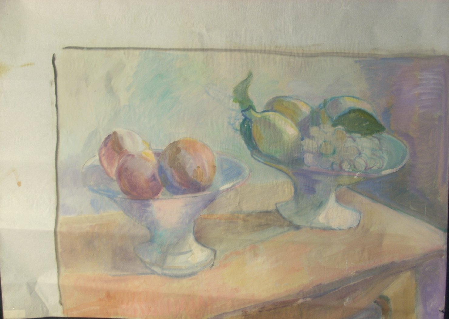 Natura morta con vasi di frutta, natura morta con frutta (disegno) di Ciamarra Elena (sec. XX)