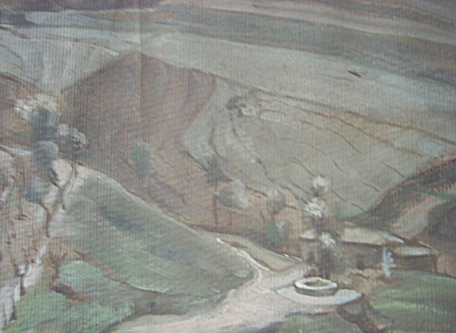 Paesaggio molisano con casa, paesaggio (dipinto) di Ciamarra Elena (sec. XX)