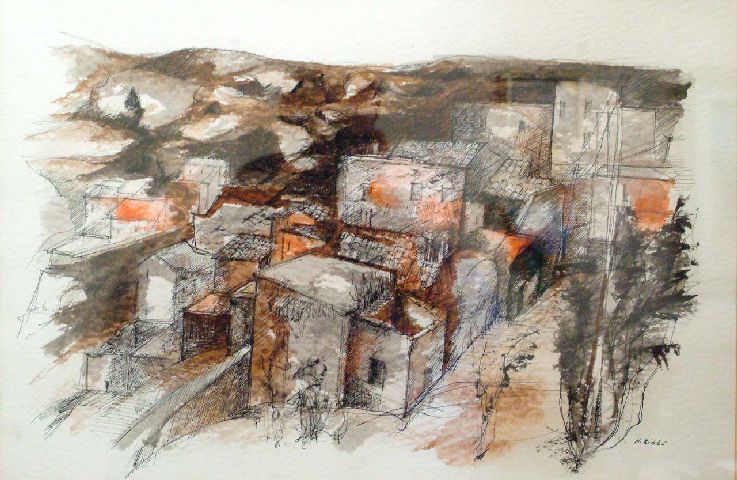 Panorama, paesaggio urbano (disegno) di Bibbò Antonio (seconda metà sec. XX)