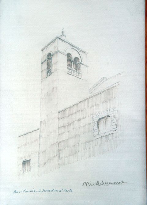 Bari Vecchia Santa Scolastica, Particolare architettonico di Santa Scolastica a Bari (disegno) di Lanave Nicola (sec. XX)