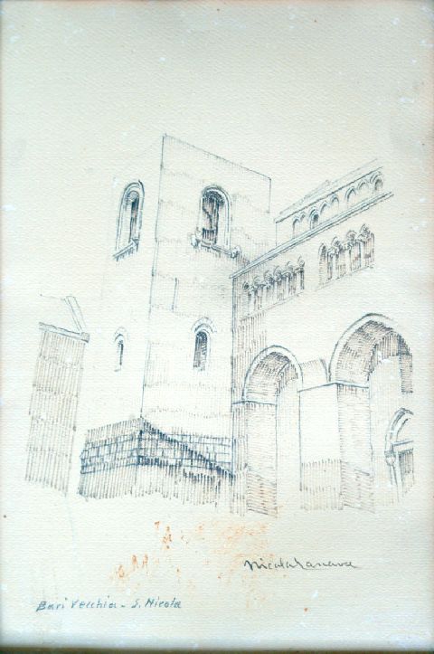 Bari Vecchia San Nicola, particolare architettonico di San Nicola Bari (disegno) di Lanave Nicola (prima metà sec. XX)