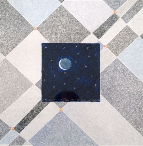 Stelle filanti, cielo stellato durante un'eclissi di luna (dipinto) di Caldarelli Biagio (sec. XX)