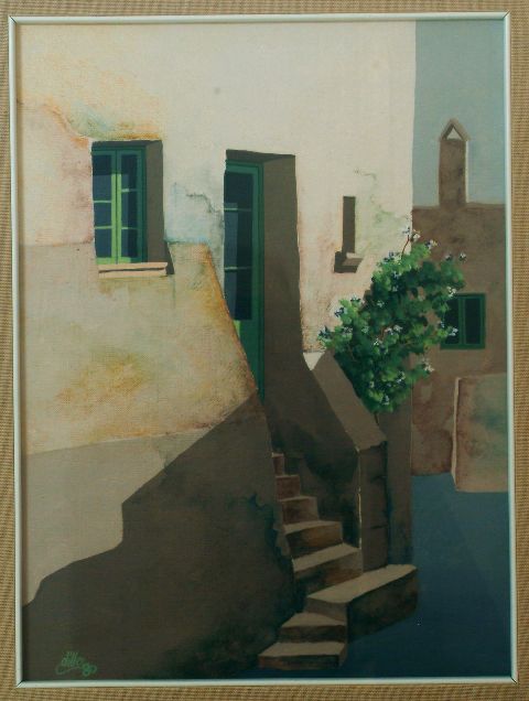 Facciata di vecchia abitazione, facciata di una vecchia casa (dipinto) di Dillo (sec. XX)