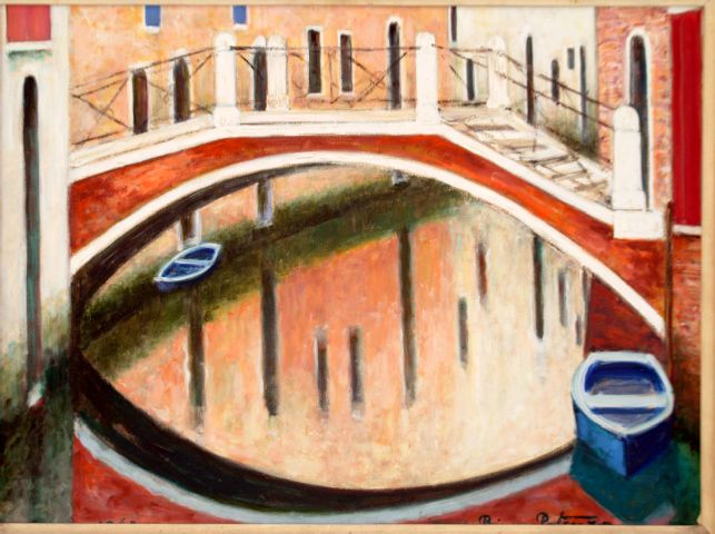 Ponte rio canale di San Trovaso, Canale di S. Trovaso a Venezia (dipinto) di Potenza Primo (sec. XX)