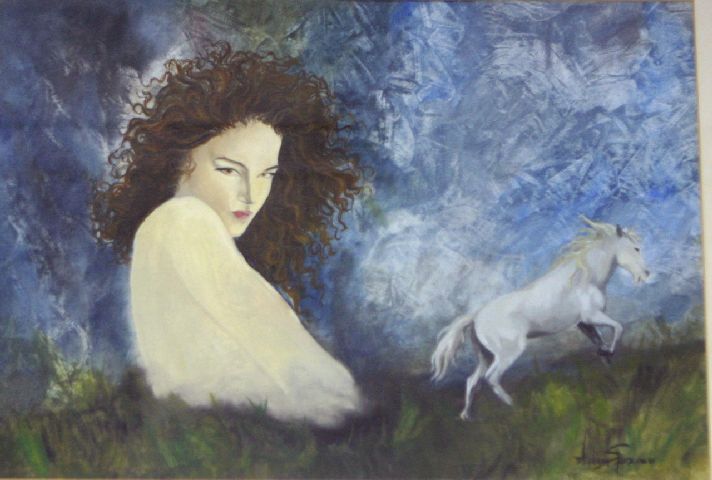 Immagini, volto di donna e cavallo (dipinto) di Spizzico Arianna (ultimo quarto sec. XX)
