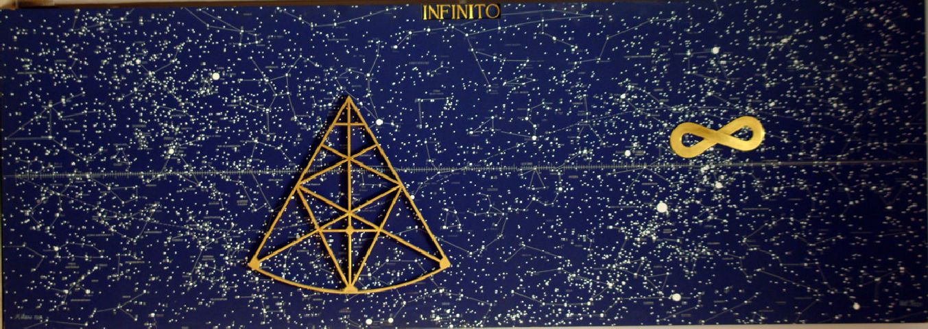 Infinito, cielo stellato con simboli dell'infinito (dipinto) di Del Pezzo Lucio (sec. XX)