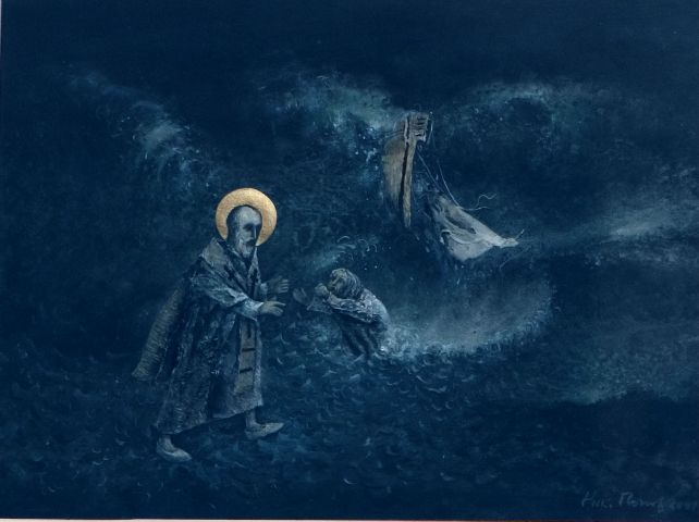 San Nicola salva il mercante, San Nicola salva il mercante in mare (dipinto) di Popov Nicolaj (sec. XXI)